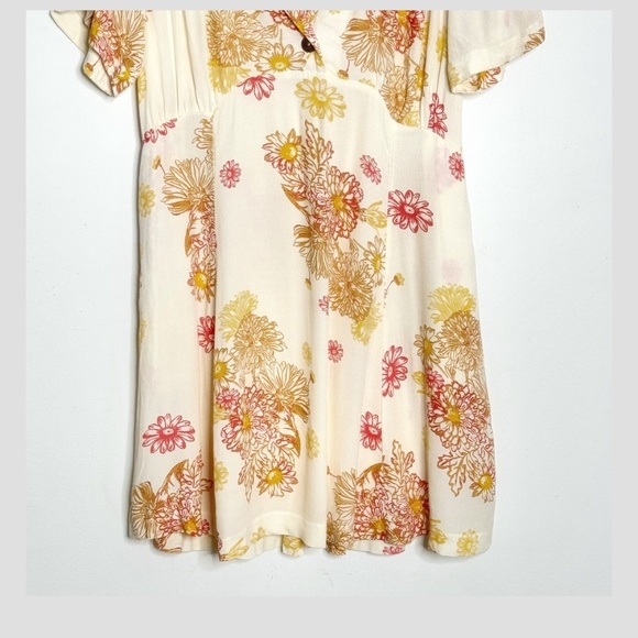 Free People Hawaii Dress Empire Waist Short Sleeve Mini Length Pink Yellow Cream - Picture 6 of 15